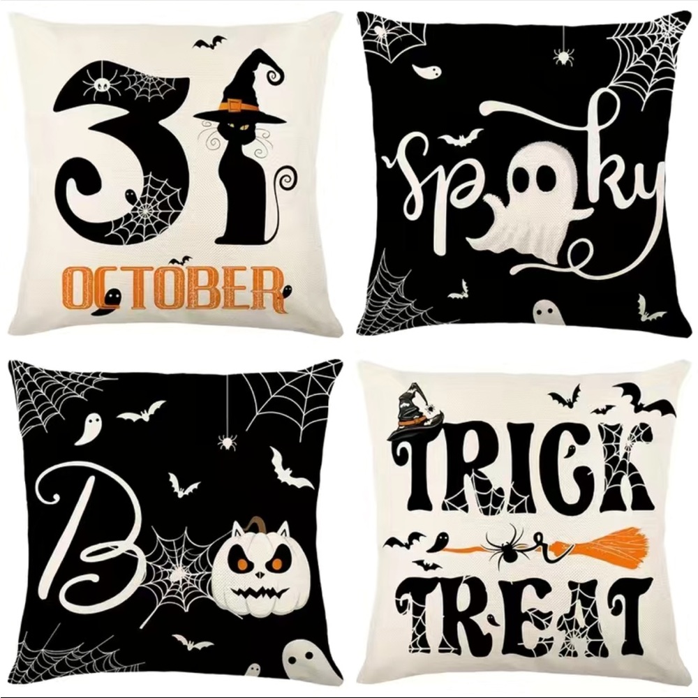 4pcs, Halloween Pillow Covers 17.71”x17.71” Set Of 4, Trick‎ Or Treat Decorative